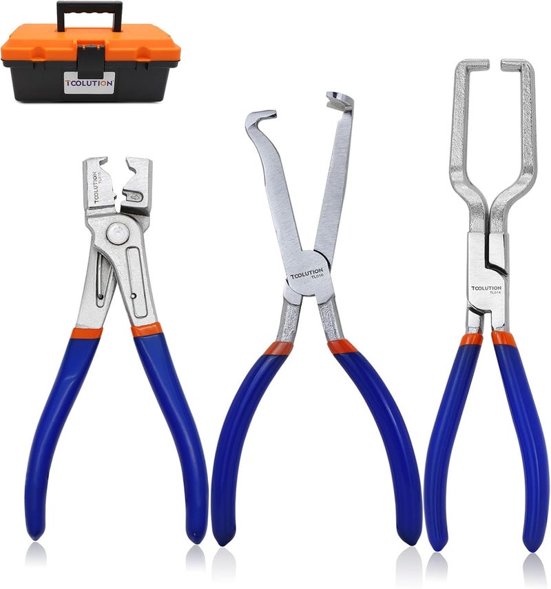 TOOLITIN 3-Pcs Auto Electrical Disconnect & Snap-Ring Plier Kit – 8" Straight + Hose Clamp Pliers + Fuel Line Removal Tool, Connector & Circlip Removal Tool for Cars with Storage Box - Image 1